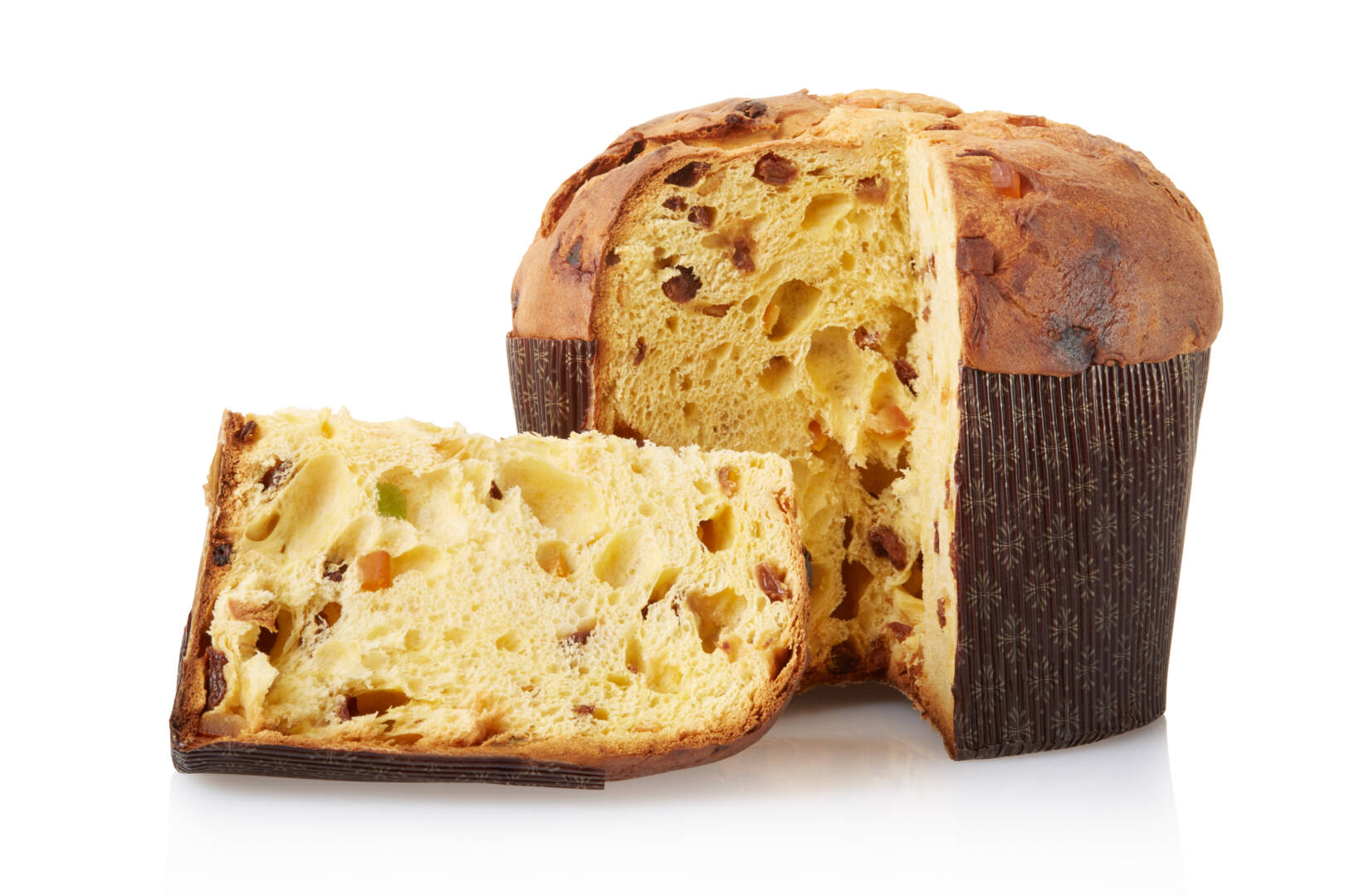 Panettone, italian Christmas cake isolated on white, clipping pa